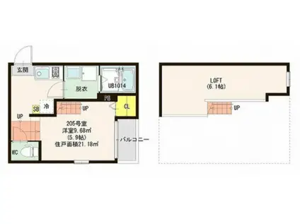 リベルテ東照宮(1K/2階)の間取り写真