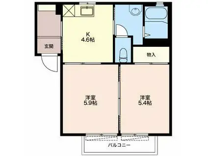 カルテット松富(2K/1階)の間取り写真