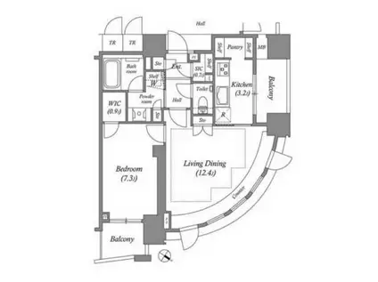 ザ・レジデンス赤坂檜町(1LDK/12階)の間取り写真