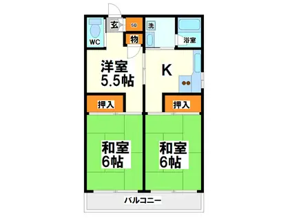 宮城荘(3K/2階)の間取り写真