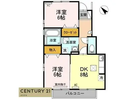 グランモアキワラB(2DK/1階)の間取り写真