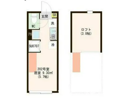 ハーモニーテラス若宮VI(ワンルーム/2階)の間取り写真