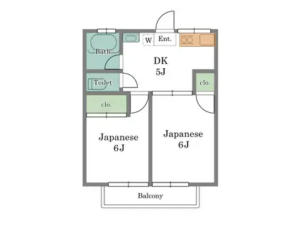 シティハイムスカイウッドB(2DK/2階)の間取り写真