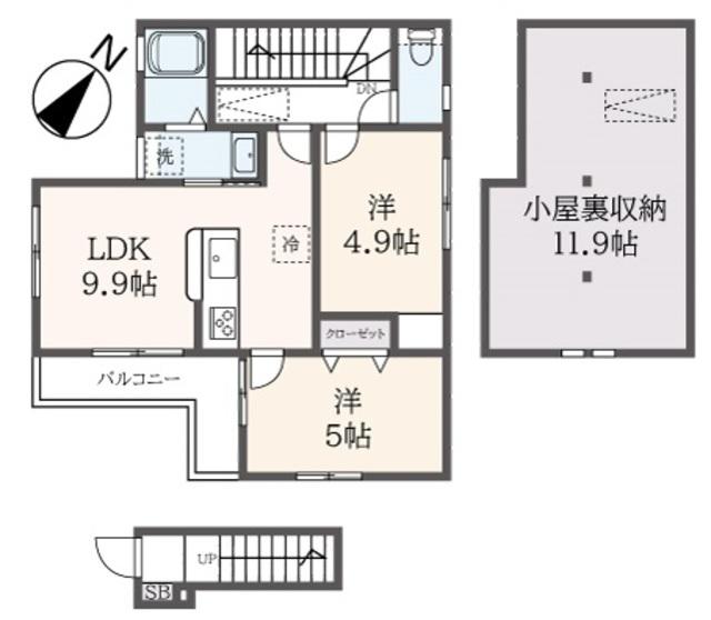 フローラ希望ヶ丘(2LDK/2階)の間取り写真