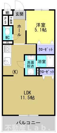 ソルーナ松橋(1LDK/1階)の間取り写真