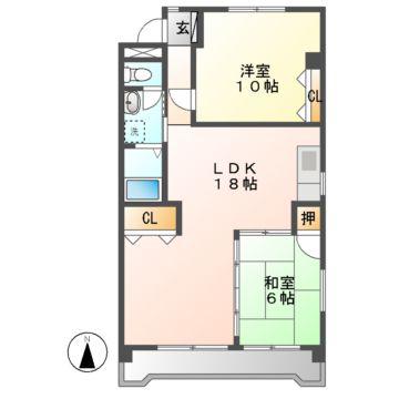 エステート若葉(2LDK/4階)の間取り写真
