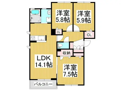 MAST TOWN GRANDE B棟(3LDK/2階)の間取り写真