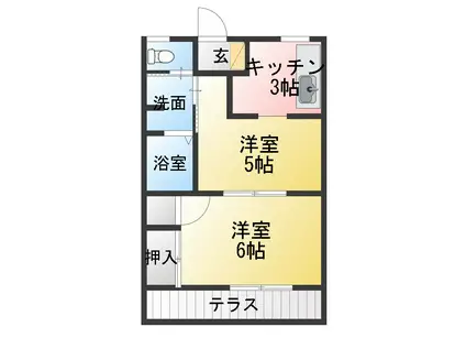 タカラフラットII(2K/1階)の間取り写真