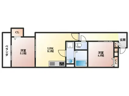 クリエオーレ螢池II(2LDK/2階)の間取り写真
