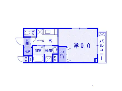 プルーリオン(1K/2階)の間取り写真