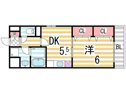 キューヴ(1DK/3階)の間取り写真