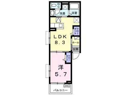 カーサ・ヴェルデ 梶(1LDK/1階)の間取り写真