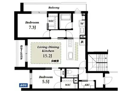 グランフォルトゥーナ久我山(2LDK/2階)の間取り写真