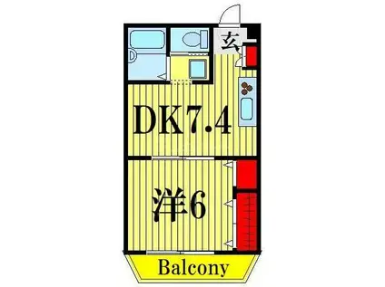 越田ビル(1DK/2階)の間取り写真