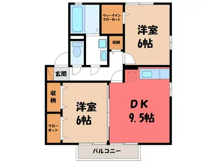 ヴィルセーヌB棟(2DK/1階)の間取り写真