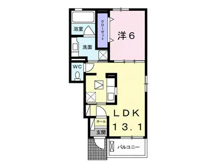 ワールドプレイス A(1LDK/1階)の間取り写真