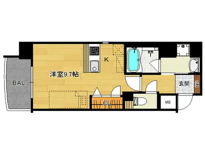 WHITE POOL 御所南(1K/4階)の間取り写真