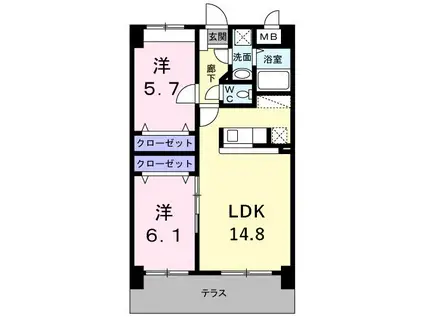 ルルス・ドール(2LDK/2階)の間取り写真