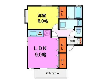 ハイツM(1LDK/2階)の間取り写真