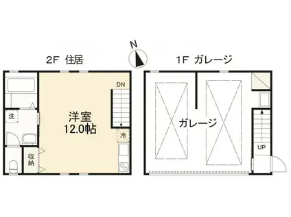 アルカディアガレージ元山A・B(ワンルーム/2階)の間取り写真