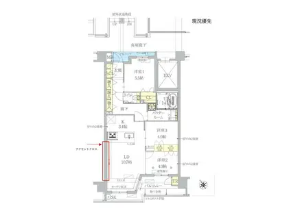 モントーレ室見パークレジデンス(3LDK/4階)の間取り写真