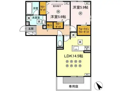 ＪＲ筑豊本線 二島駅 徒歩19分 2階建 築1年(2LDK/1階)の間取り写真