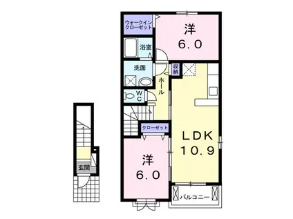 カーサ マリィA 狸塚 2LDK(2LDK/2階)の間取り写真