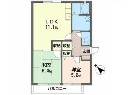 アンブレーム甚II(2LDK/1階)の間取り写真