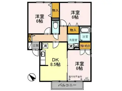 インフォレストB棟(3DK/2階)の間取り写真