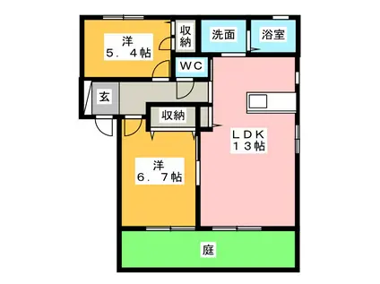 クレメント B(2LDK/1階)の間取り写真
