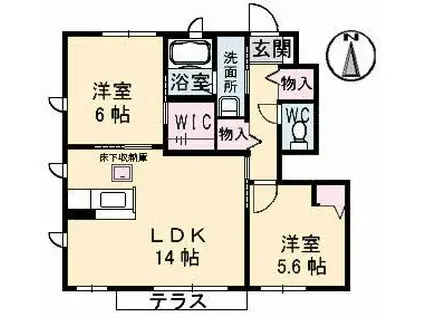 フィオレンテB棟(2LDK/1階)の間取り写真