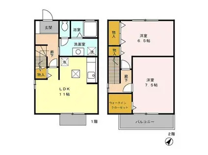 ウィルコート岩根(2LDK/2階)の間取り写真