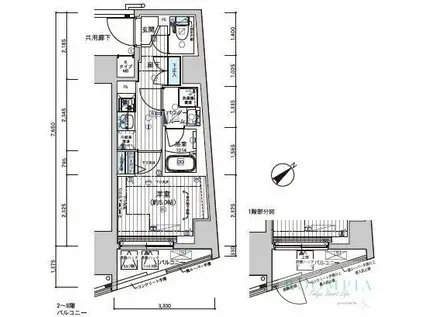 メインステージ不動前II(1K/5階)の間取り写真