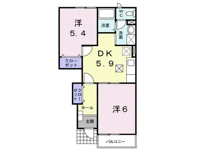 ジェルメI(2DK/1階)の間取り写真