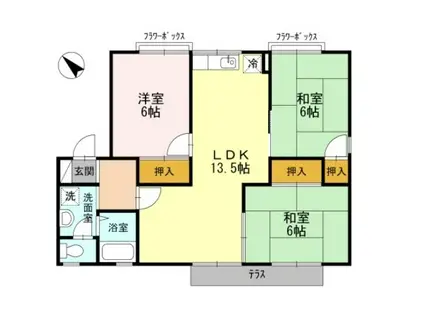 グリーンヒル白水 A(3LDK/1階)の間取り写真