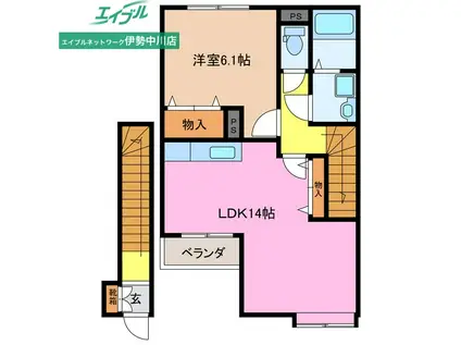 シャルマンハイツB(1LDK/2階)の間取り写真