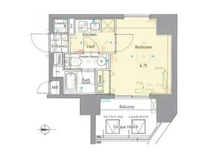 グラントゥルース練馬Ⅰ(1K/6階)の間取り写真