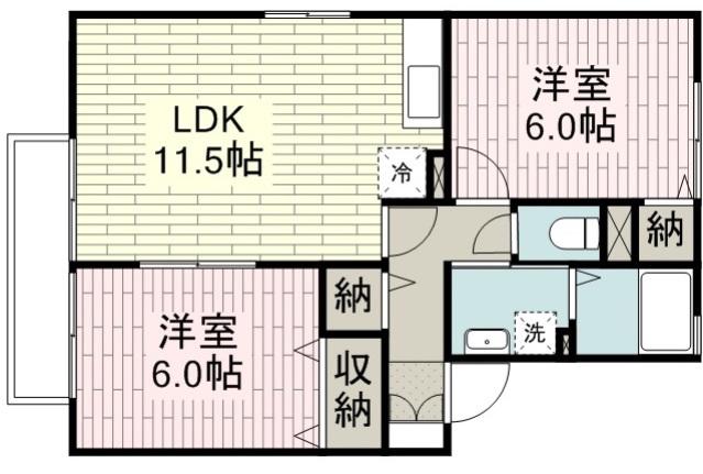 オークヒルズ弐番館(2LDK/2階)の間取り写真