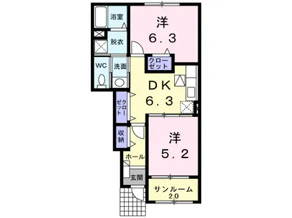 ビサイドミニョン(2DK/1階)の間取り写真
