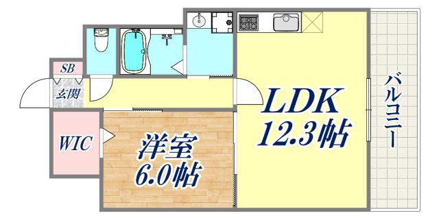 L・ISOBE三宮(1LDK/6階)の間取り写真