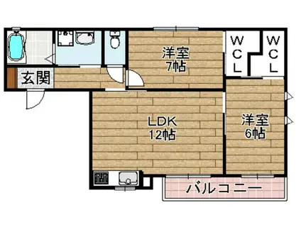 グリーンコート上牧(2LDK/1階)の間取り写真