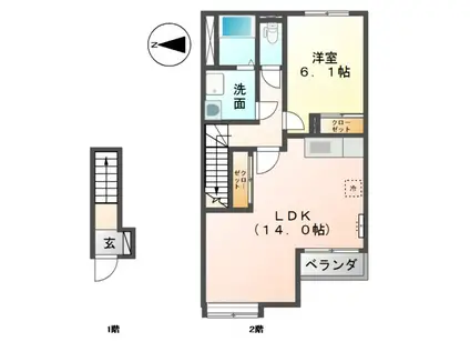 リヴィエールピア(1LDK/2階)の間取り写真