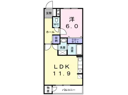 リバーサイドコート西町南(1LDK/2階)の間取り写真