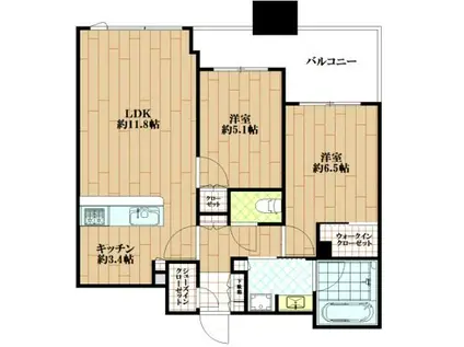 グランドミレーニア(2LDK/22階)の間取り写真