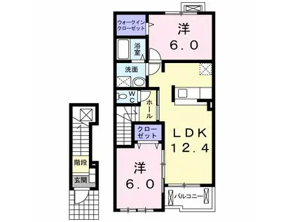 アルデンヌC(2LDK/2階)の間取り写真