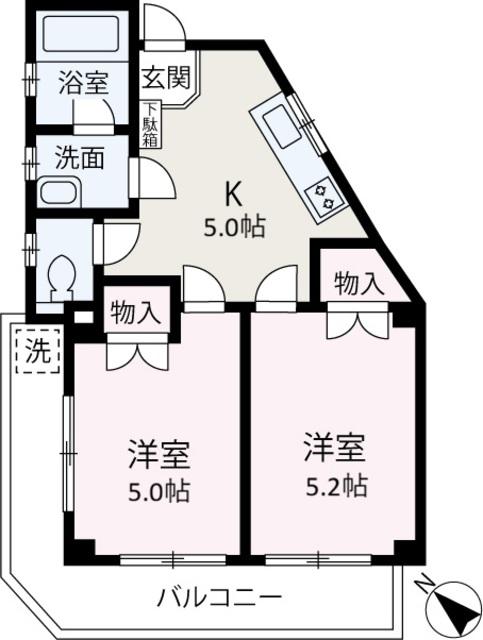 荒居ビル(2DK/4階)の間取り写真