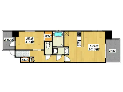 ボーベダー御厨(1LDK/9階)の間取り写真