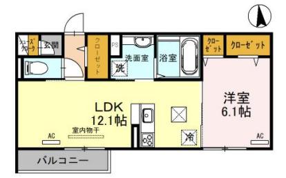 深草プロジェクトB棟(1LDK/1階)の間取り写真