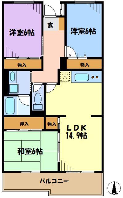 レジデンス新百合ヶ丘(3LDK/3階)の間取り写真