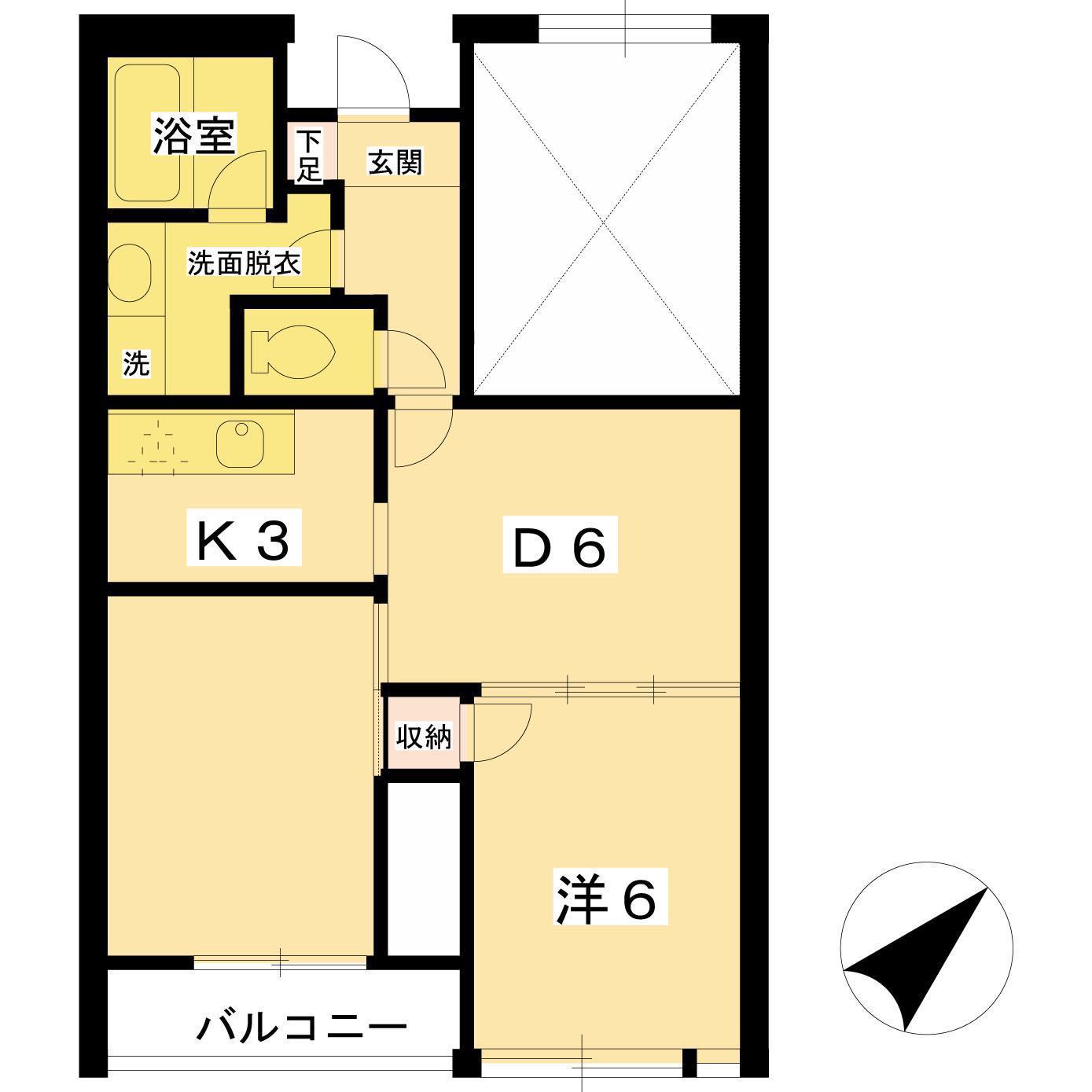 ウイング(1DK/3階)の間取り写真